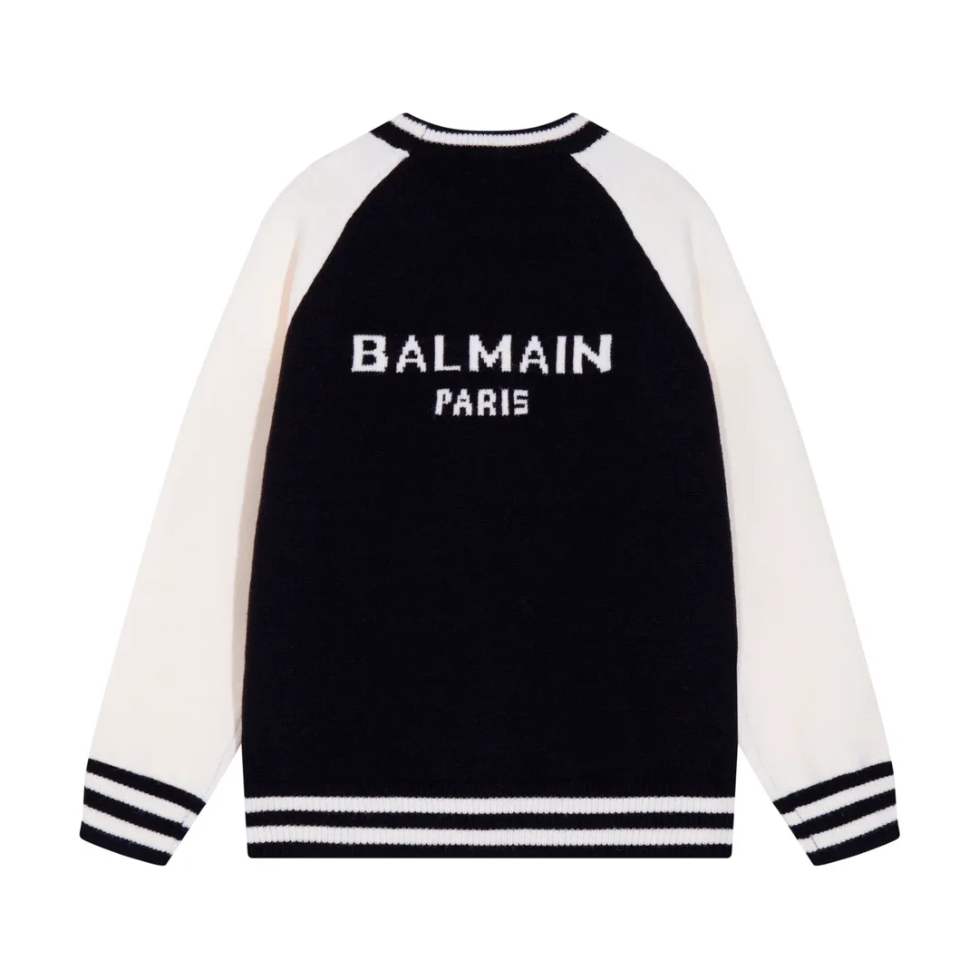 Balmain 2024 autumn and winter New Arrival sweater, Classic logo letter jacquard on the back Color: Black White Sizes: S M L XL XXL